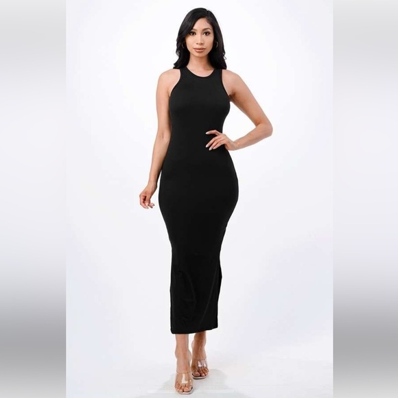 NEW "Meet Me There” Black High Neck Side Slit Maxi Dress - Picture 2 of 4